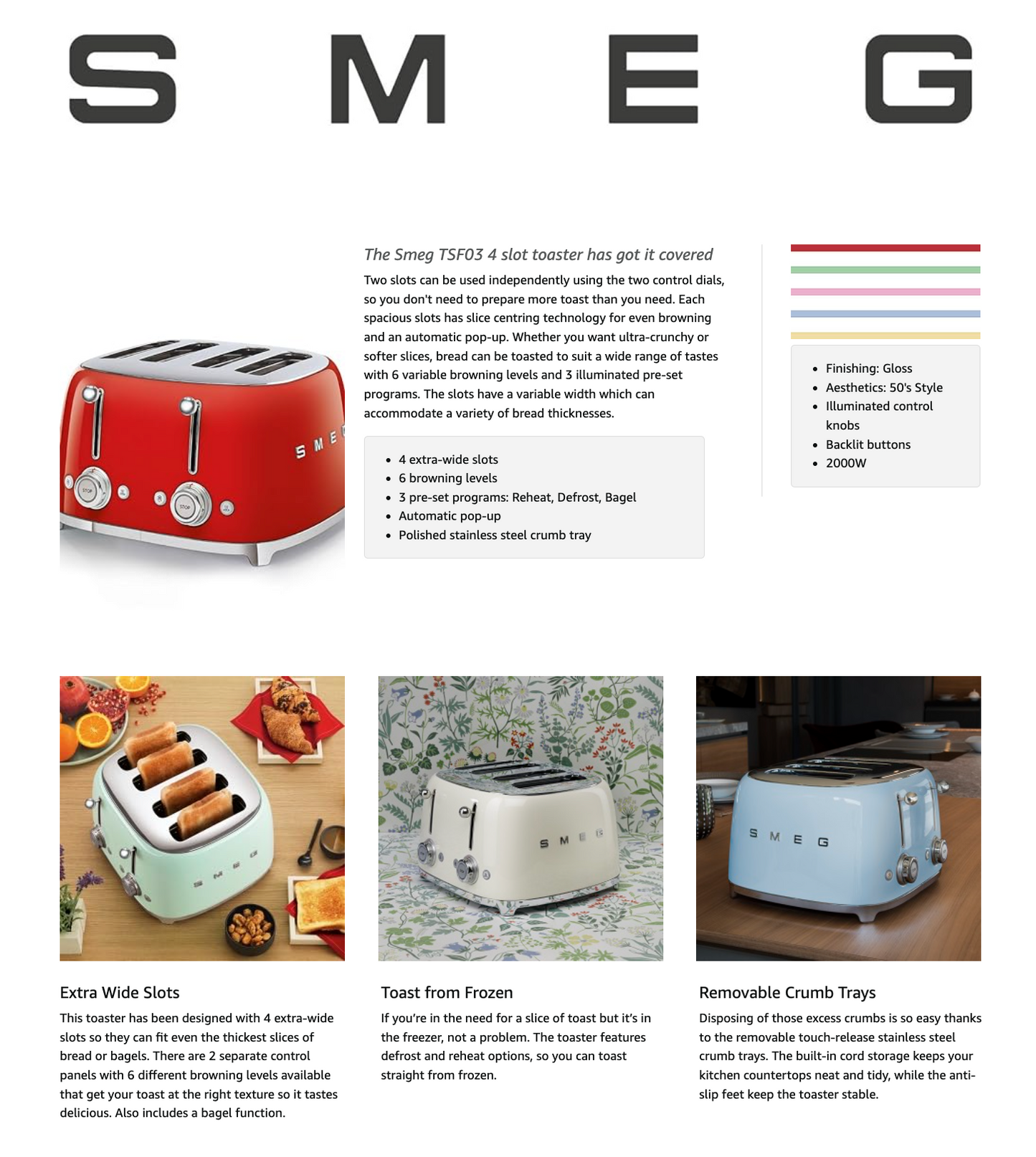 SMEG Retro 4 Slice Toaster Stainless Steel TSF03SSUK (Silver)