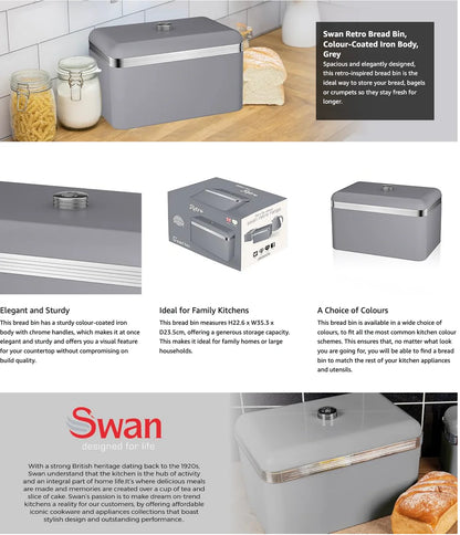 Swan Retro Grey Kitchen Set - Kettle, Toaster, Bread Bin, Canisters, Pole