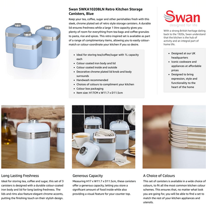 Swan Retro Canister Set Kitchen Canisters SWKA1020BLN (Blue)