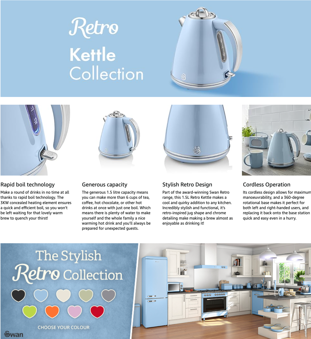 Swan Retro Kettle Stainless Steel SK19020GRN (Grey)