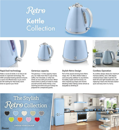 Swan Retro Grey Kitchen Set - Kettle, Toaster, Bread Bin, Canisters, Pole