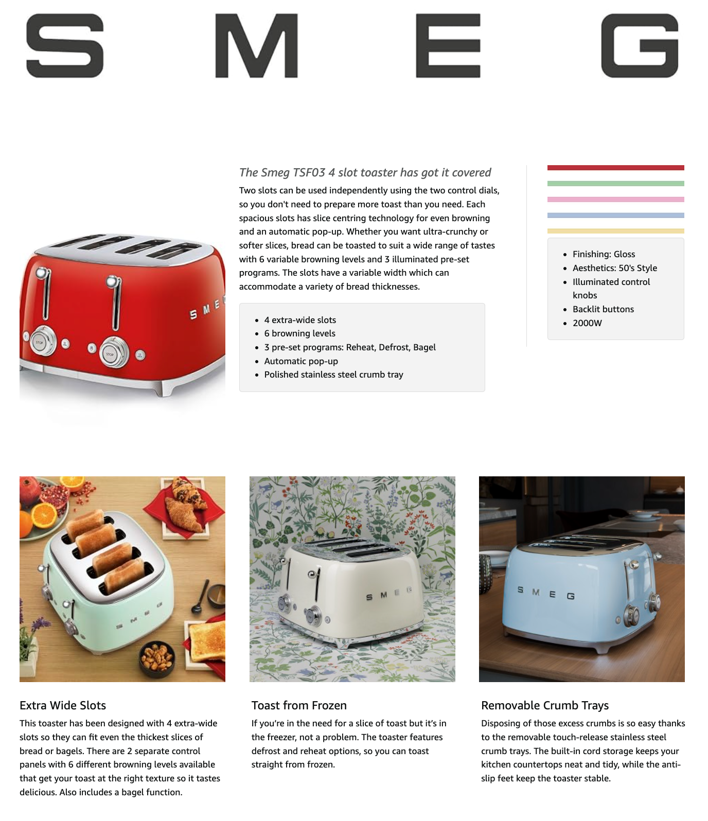 SMEG Retro Kettle & 4 Slice Toaster Kitchen Set - Cream