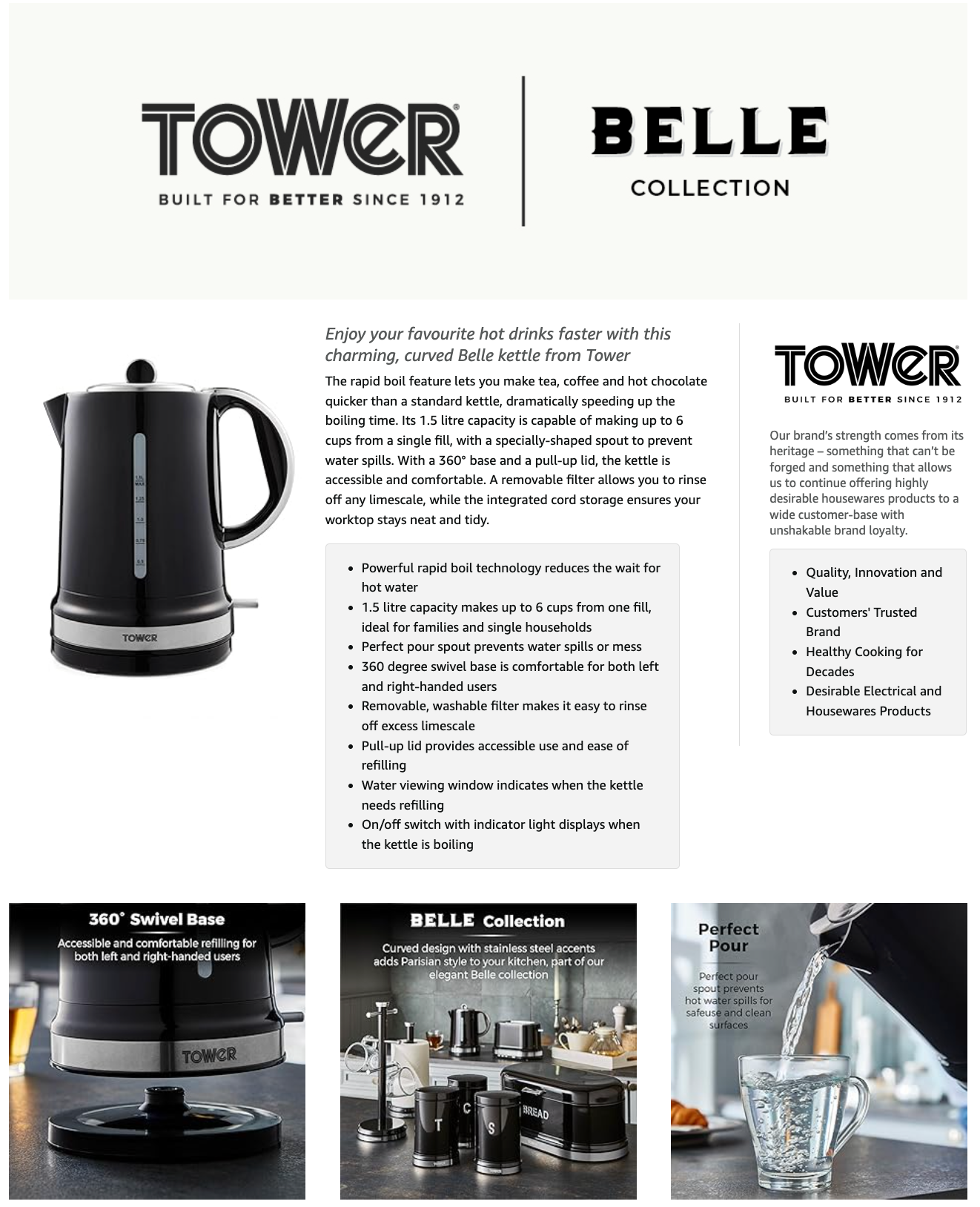 Tower Belle Kettle Rapid Boil T10049NOR (Black Noir)