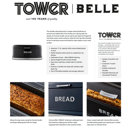 Tower Belle Bread Bin Metal T826170NOR - Black Noir