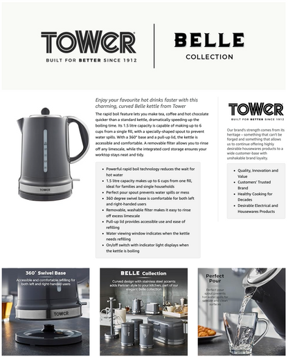 Tower Belle Kettle Rapid Boil T10049GRP (Graphite Grey)