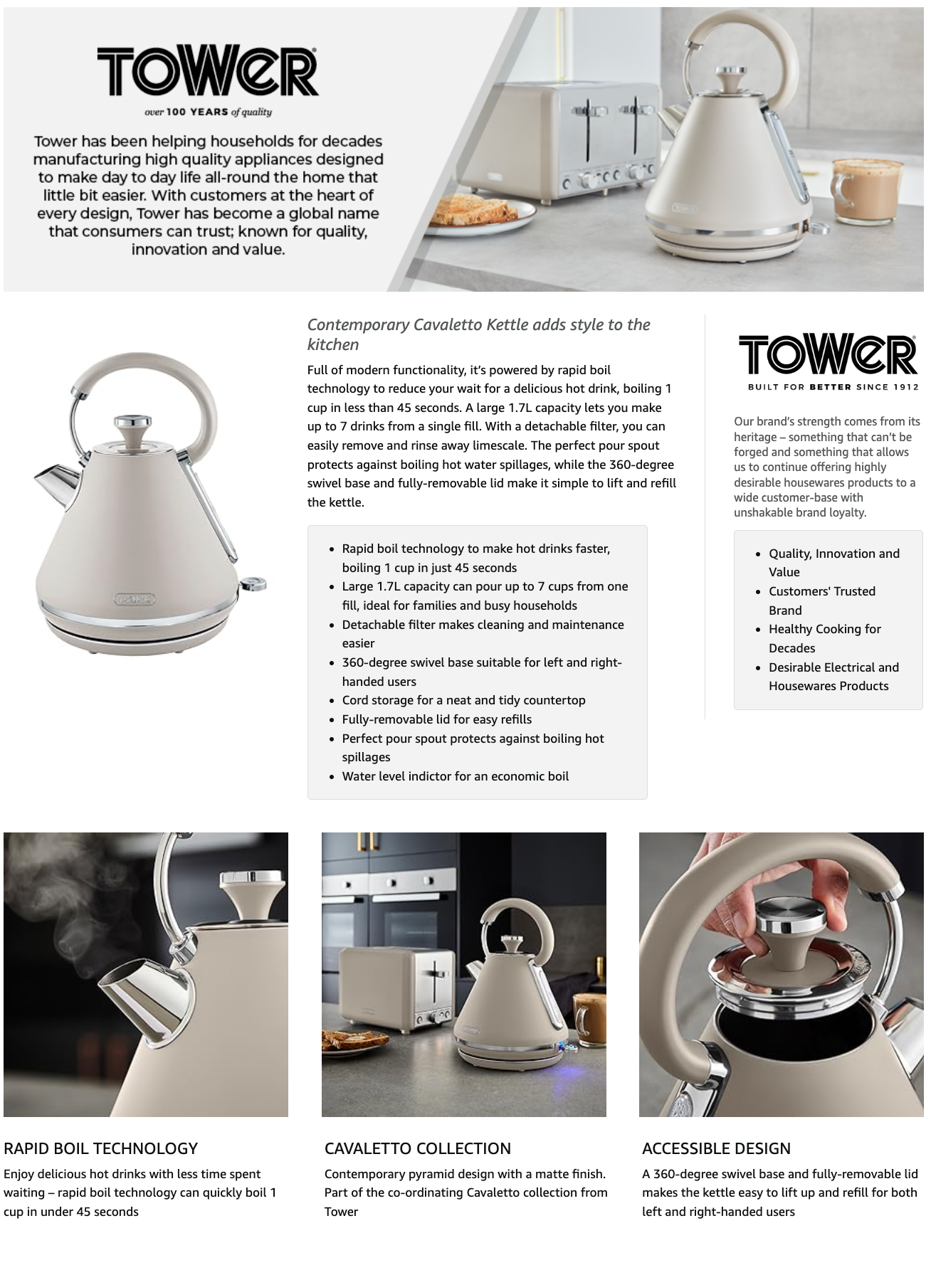 Tower Cavaletto Pyramid Kettle T10044MSH - (Latte)