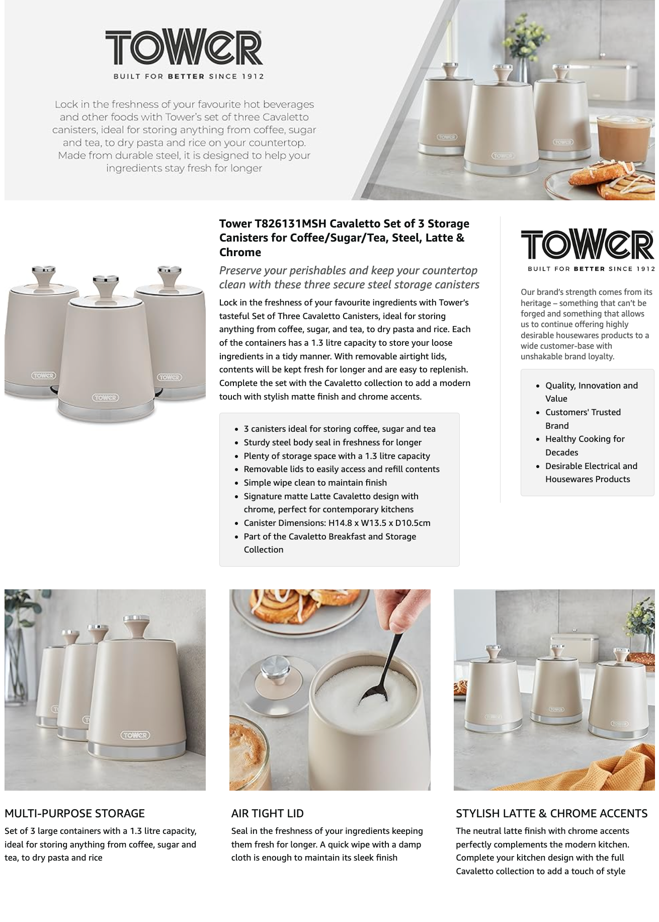 Tower Cavaletto Canister Set T826131MSH (Latte/Grey)