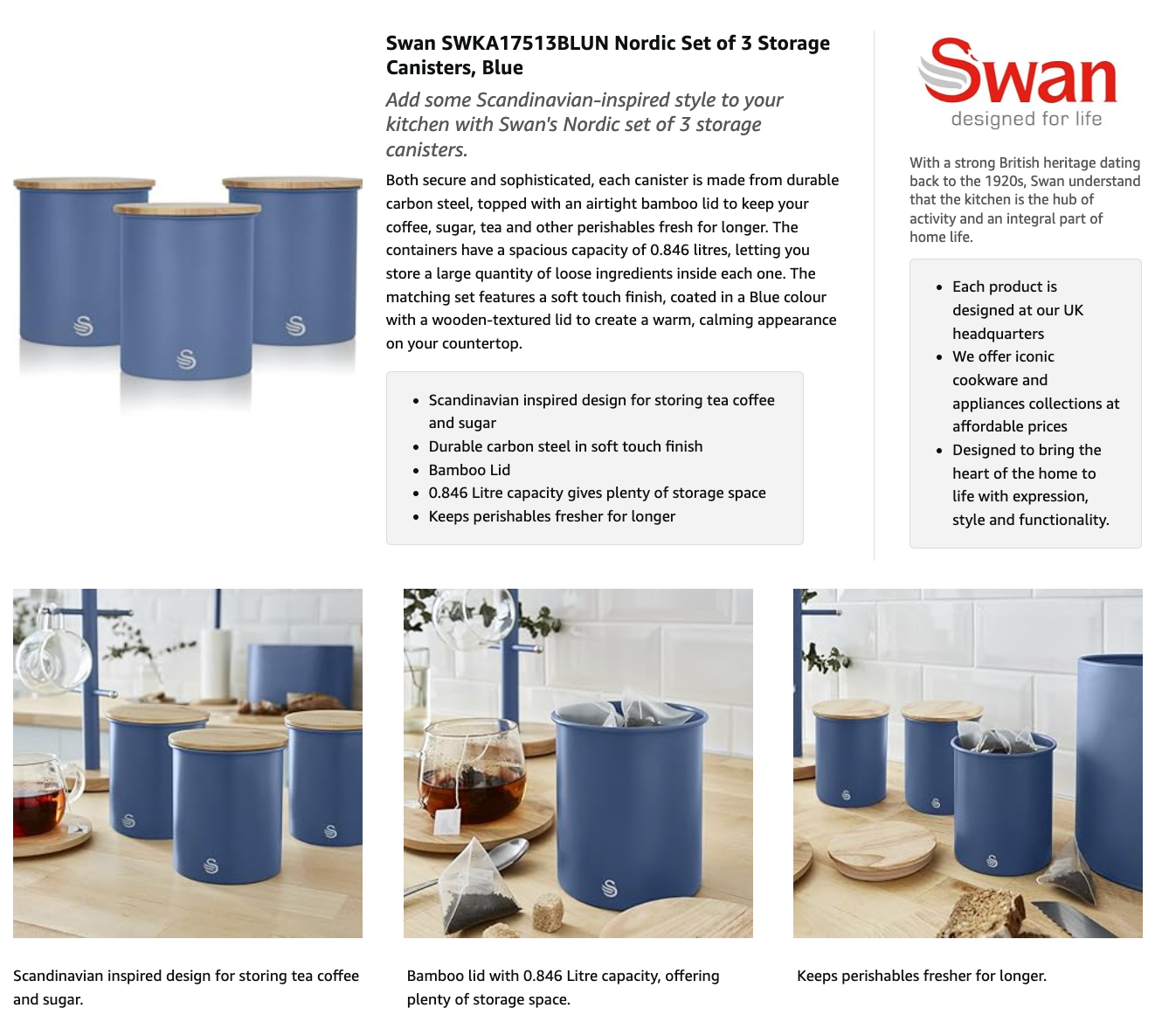 Swan Nordic Canister Set Kitchen Canisters SWKA17513BLUN (Blue)