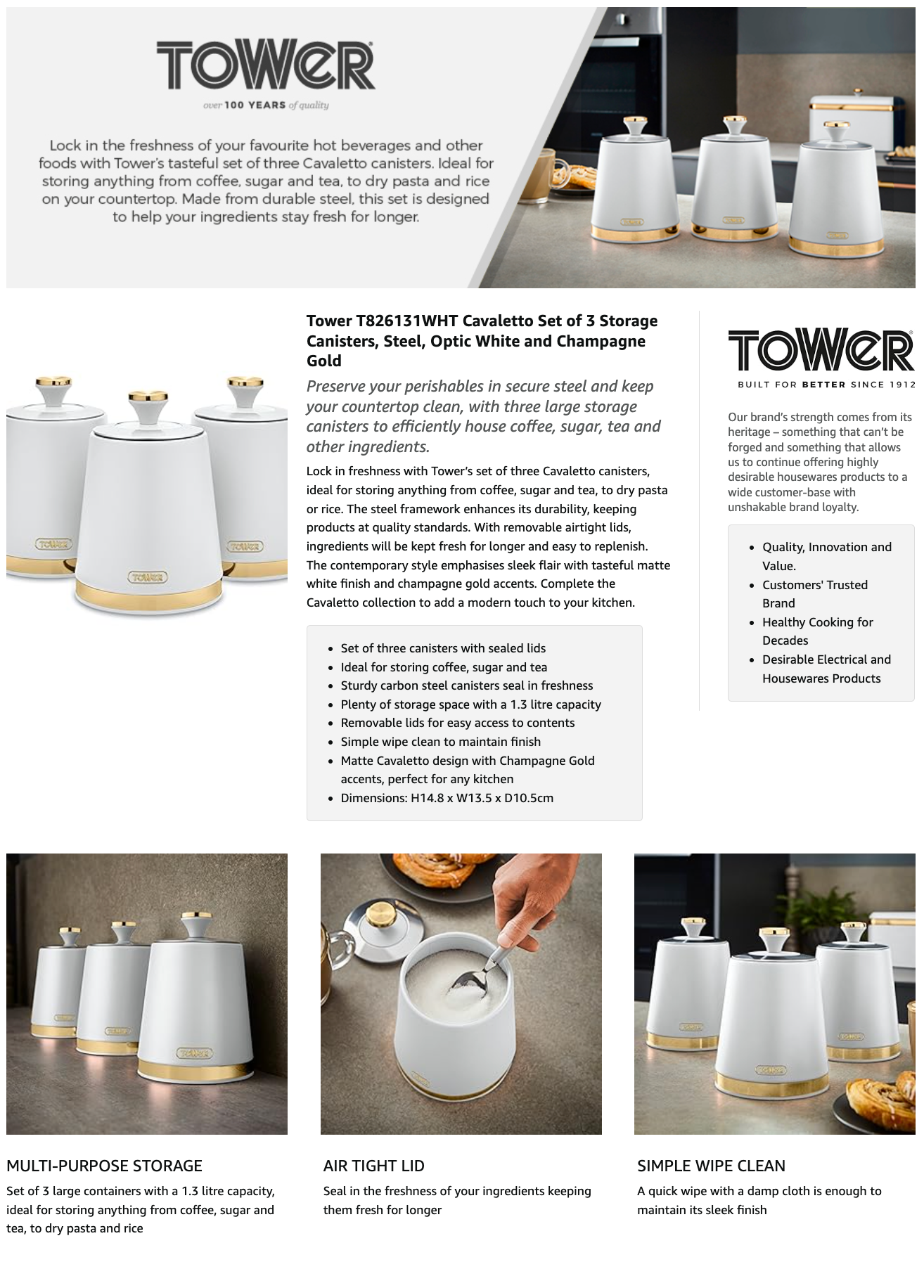 Tower Cavaletto Canister Set Canisters T826131WHT - Optic White