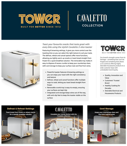 Tower Cavaletto 2 Slice Toaster T20036WHT (Optic White)