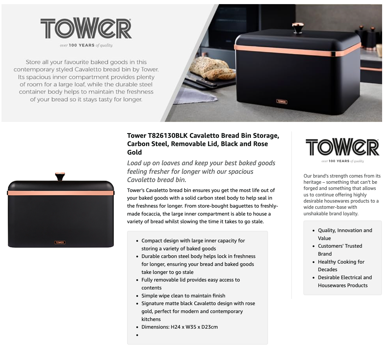 Tower Cavaletto Black Kitchen Set - Kettle, Toaster, Bread Bin, Canisters