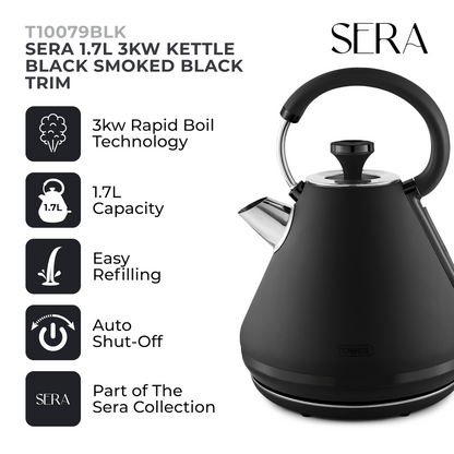 Tower Sera Kettle, 4 Slice Toaster, Bread Bin & Canisters (Black)