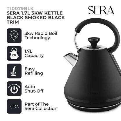 Tower Sera Kettle, 4 Slice Toaster & Canisters Kitchen Set (Black)