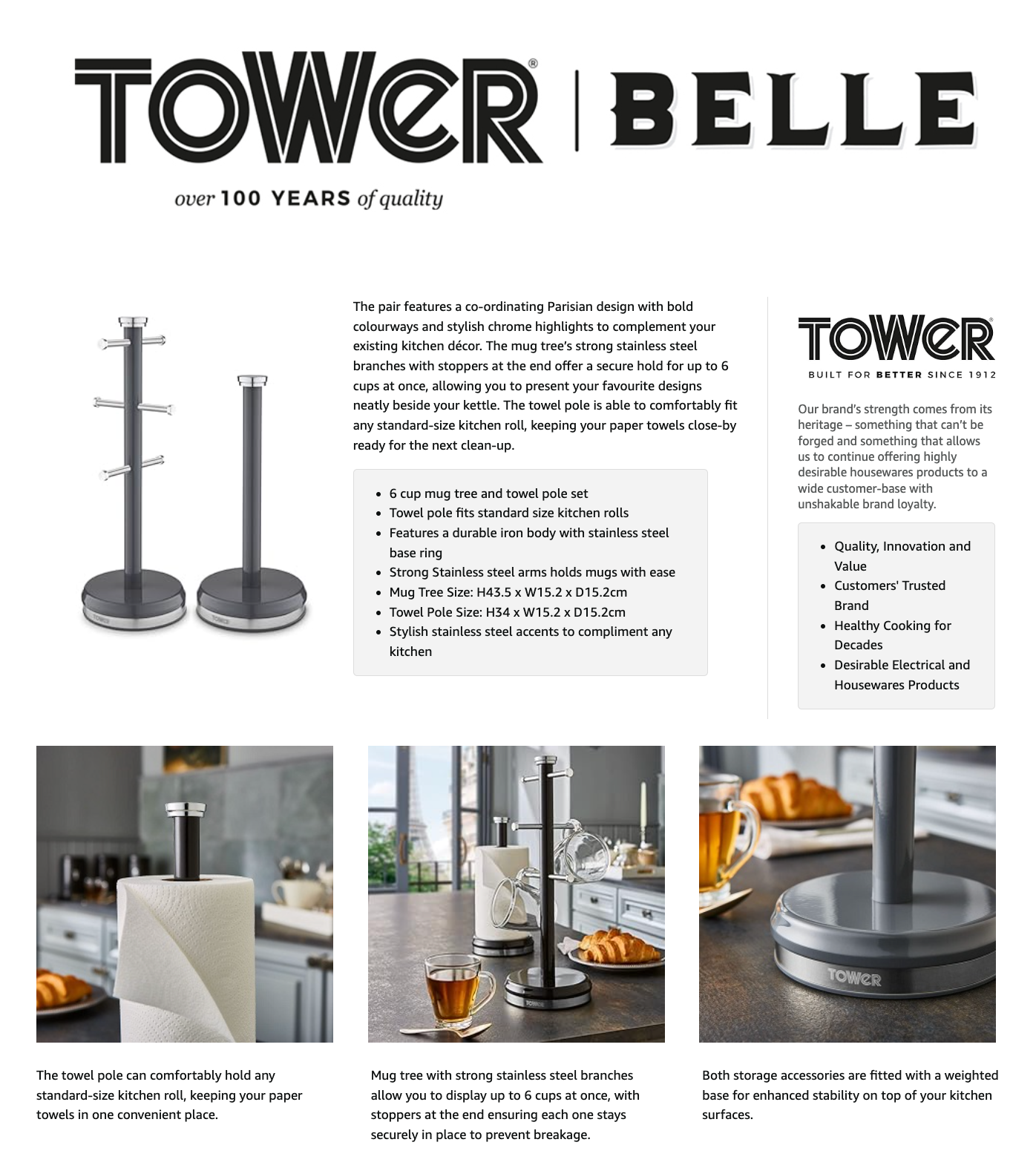 Tower Belle Mug Tree & Towel Pole Set T826172GRP (Graphite)