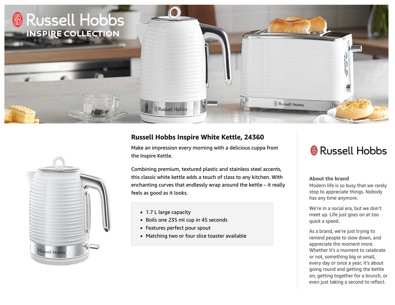 Russell Hobbs Inspire Jug Kettle 24360 (White).