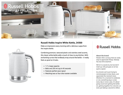 Russell Hobbs Inspire Kettle & 4 Slice Toaster Kitchen Set (White)