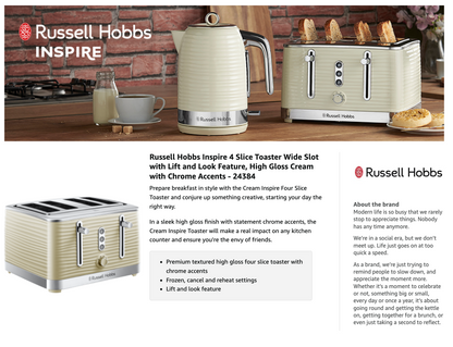 Russell Hobbs Inspire Kettle & Toaster Kitchen Set (Cream)