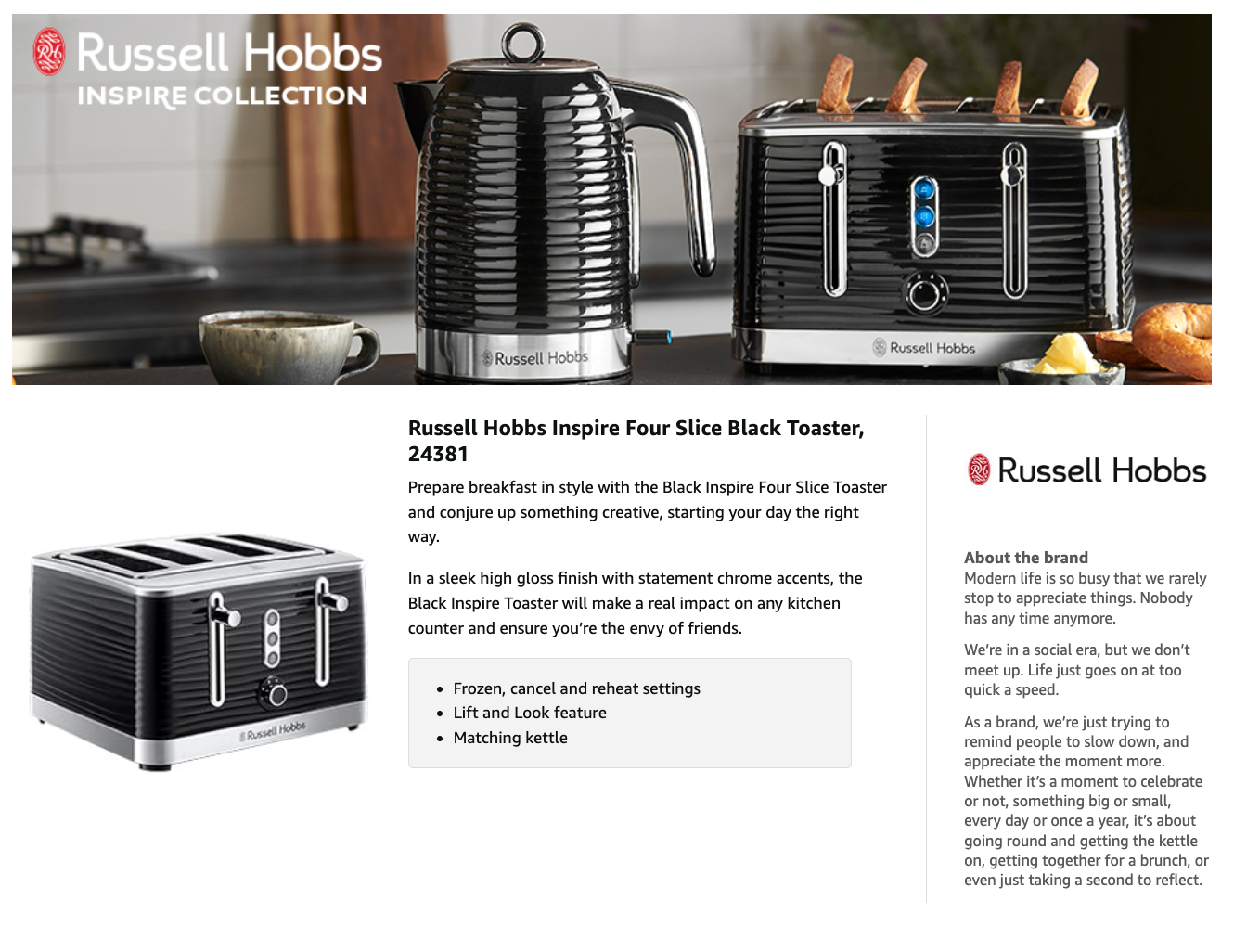 Black 4-slice toaster with lift lever and knob controls, shown from the front.