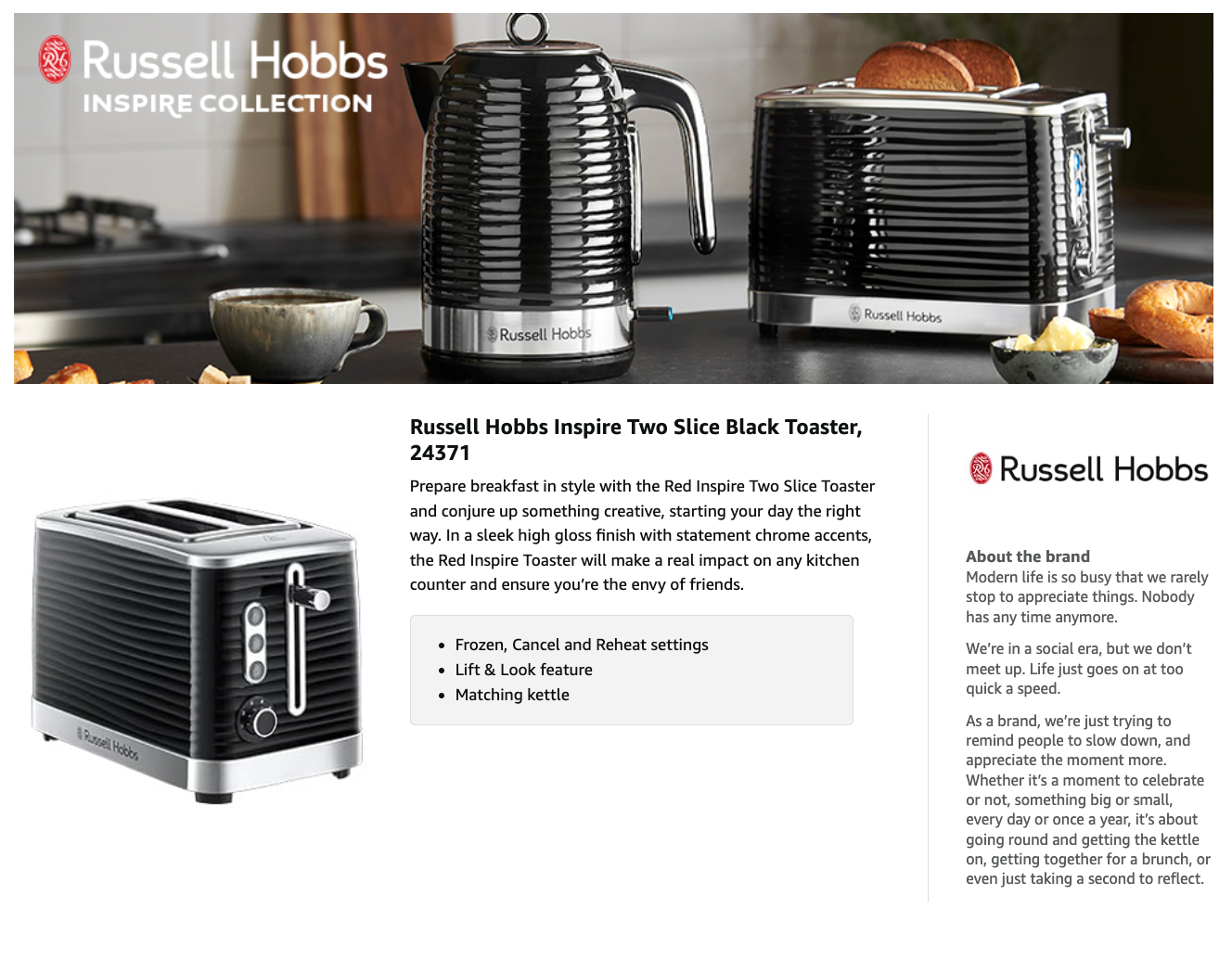 Russell Hobbs Inspire 2 Slice Toaster Textured Gloss Finish 24371 ( Black)