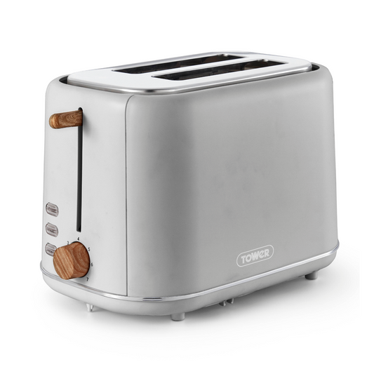 Tower Scandi 2 Slice Toaster Wooden Accents T20027GRY (Dove Grey)