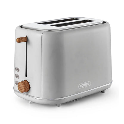 Tower Scandi Kettle, 2 Slice Toaster, Bread Bin & Canisters Kitchen Set (Dove Grey)