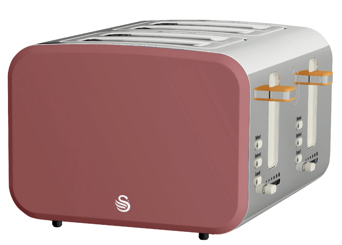 swan nordic 4 slice toaster in red rose