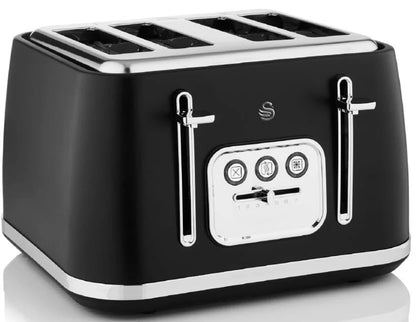 Swan Serenity Kettle, 4 Slice Toaster, Bread Bin & Canisters Matte Kitchen Set (Black)