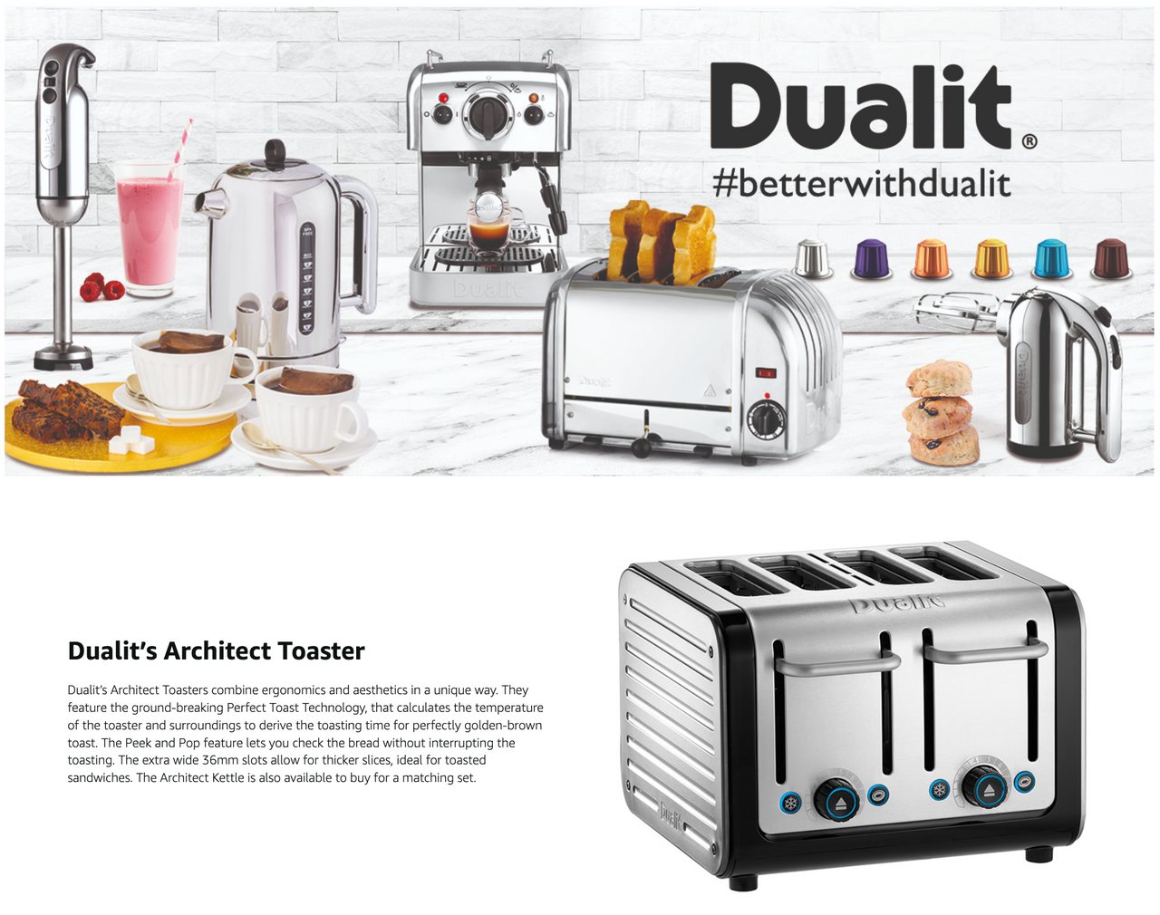 Black and stainless 4-slice toaster with four slice wells and blue knob controls