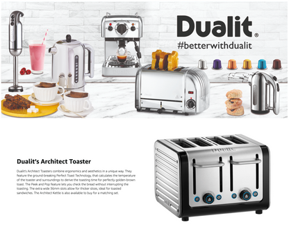 Dualit Architect Kettle & 4 Slice Toaster Matching Kitchen Set (Black Trim)