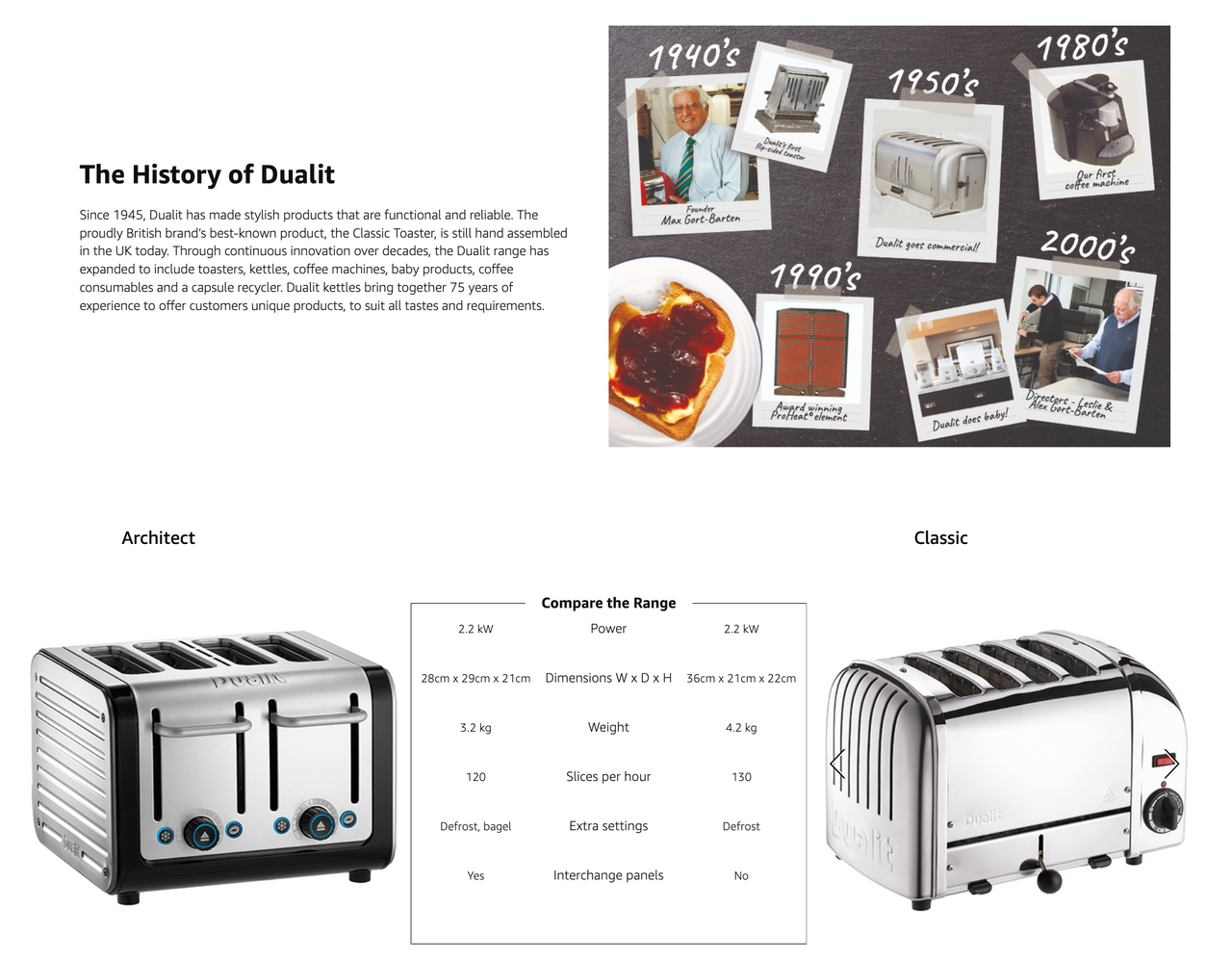 Stainless steel and black 4-slice toaster with extra-wide slots and four control knobs