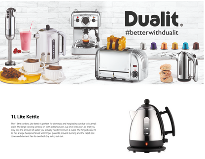 Dualit Lite Kettle 1L & 2 Slice Toaster Kitchen Set (Black Trim)