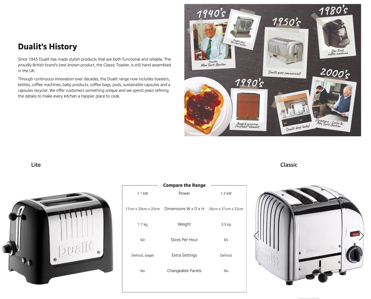 Black two-slice toaster with dualit logo, front lever and crumb tray