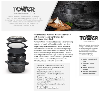 Tower Precision Casserole Dish Slow-cooked Meats Stew Pots