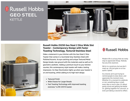 Russell Hobbs Geo Steel 2 Slice Toaster 25250 (Grey)