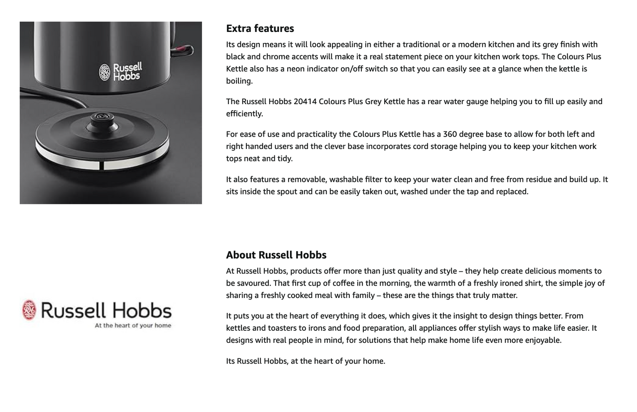 Russell Hobbs Classic Colours Jug Kettle 20414 (Grey).