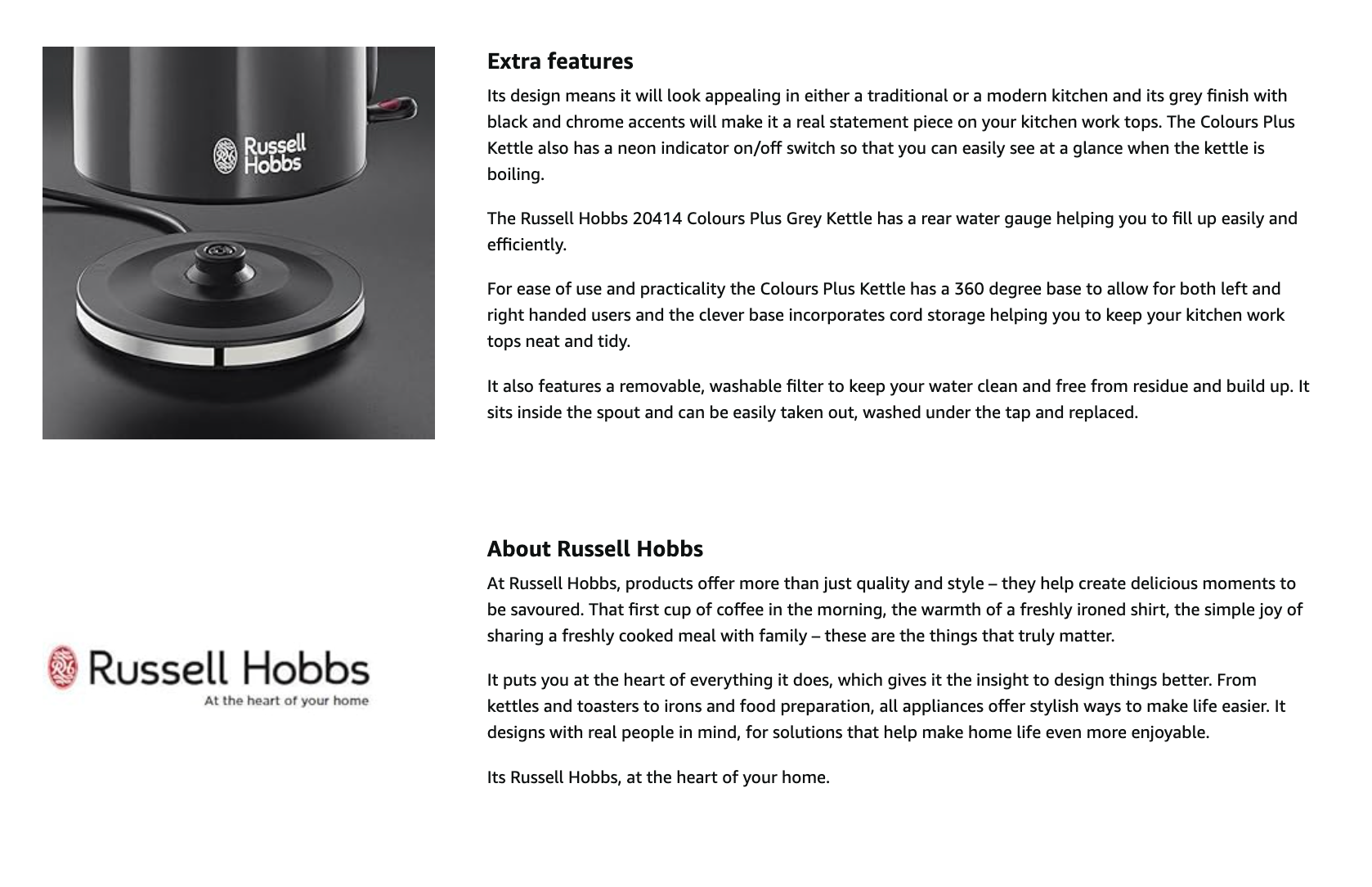 Russell Hobbs Classic Colours Jug Kettle 20414 (Grey).