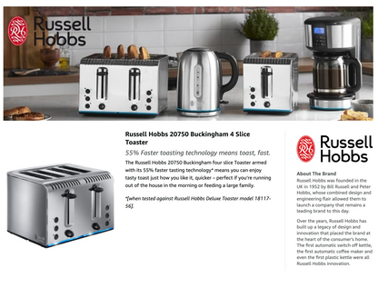 Russell Hobbs Buckingham 4 Slice Toaster Brushed Stainless Steel 20750 (Silver)