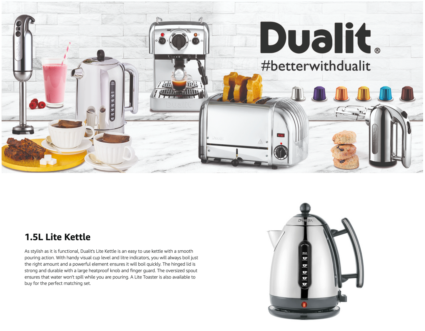 Dualit Lite Kettle with Fast Boiling Technology 72006 (Grey Trim)