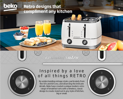 Beko Cosmopolis Retro Design 4 Slice Toaster TAM8402CR (White)