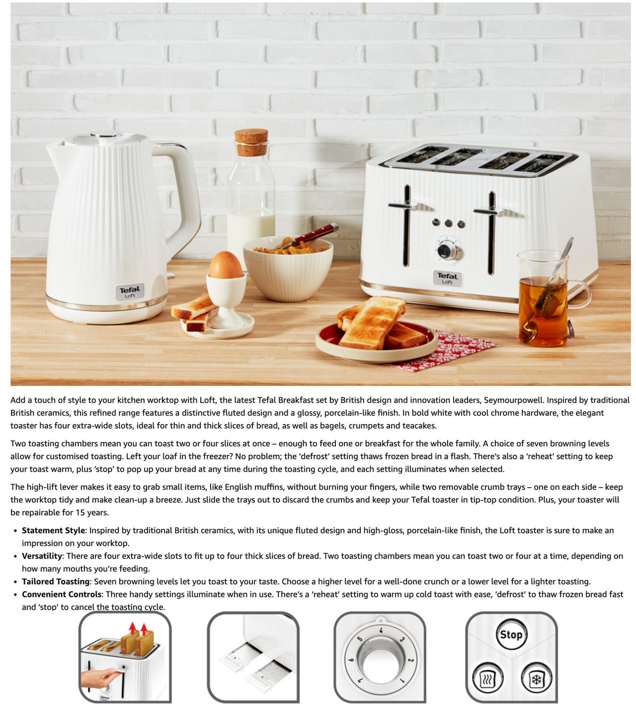 Tefal Loft 4 Slice Toaster TT760140 (White).