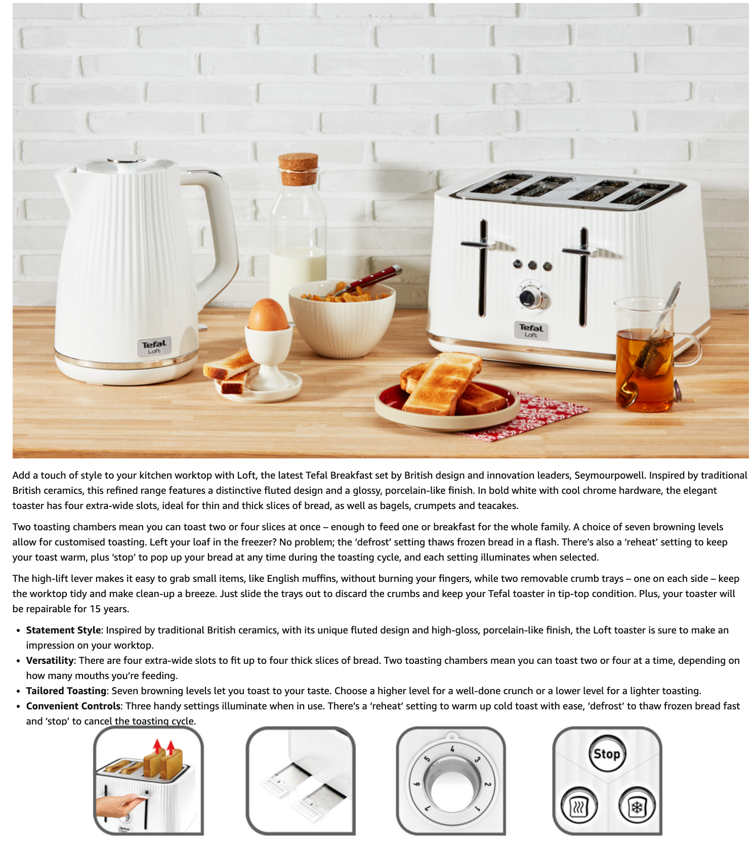 Tefal Loft 4 Slice Toaster TT760140 (White).
