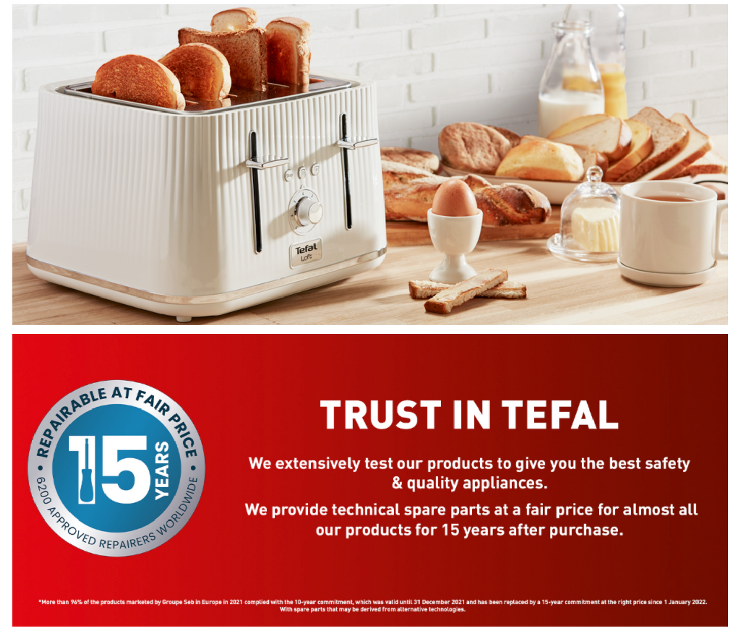 Tefal Loft 4 Slice Toaster with Even Toasting Technology TT760140 (White)