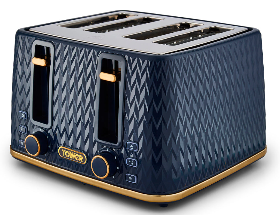 Tower Empire 4 Slice Toaster with Brass Accents T20061MNB (Midnight Blue)