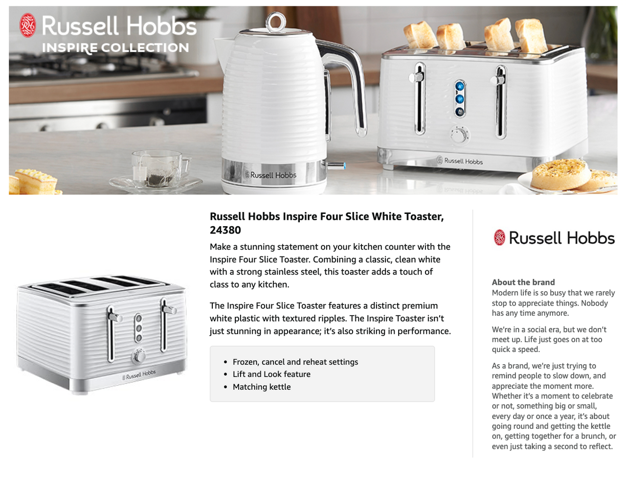 White 4-slice toaster with blue LED controls and toasting slots