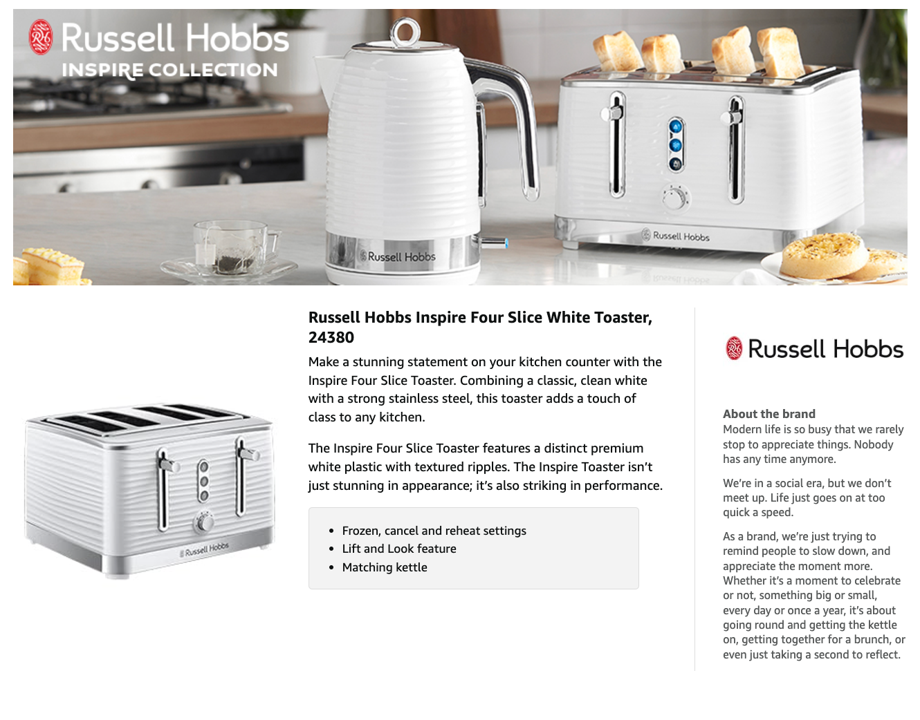 White 4-slice toaster with blue LED controls and toasting slots