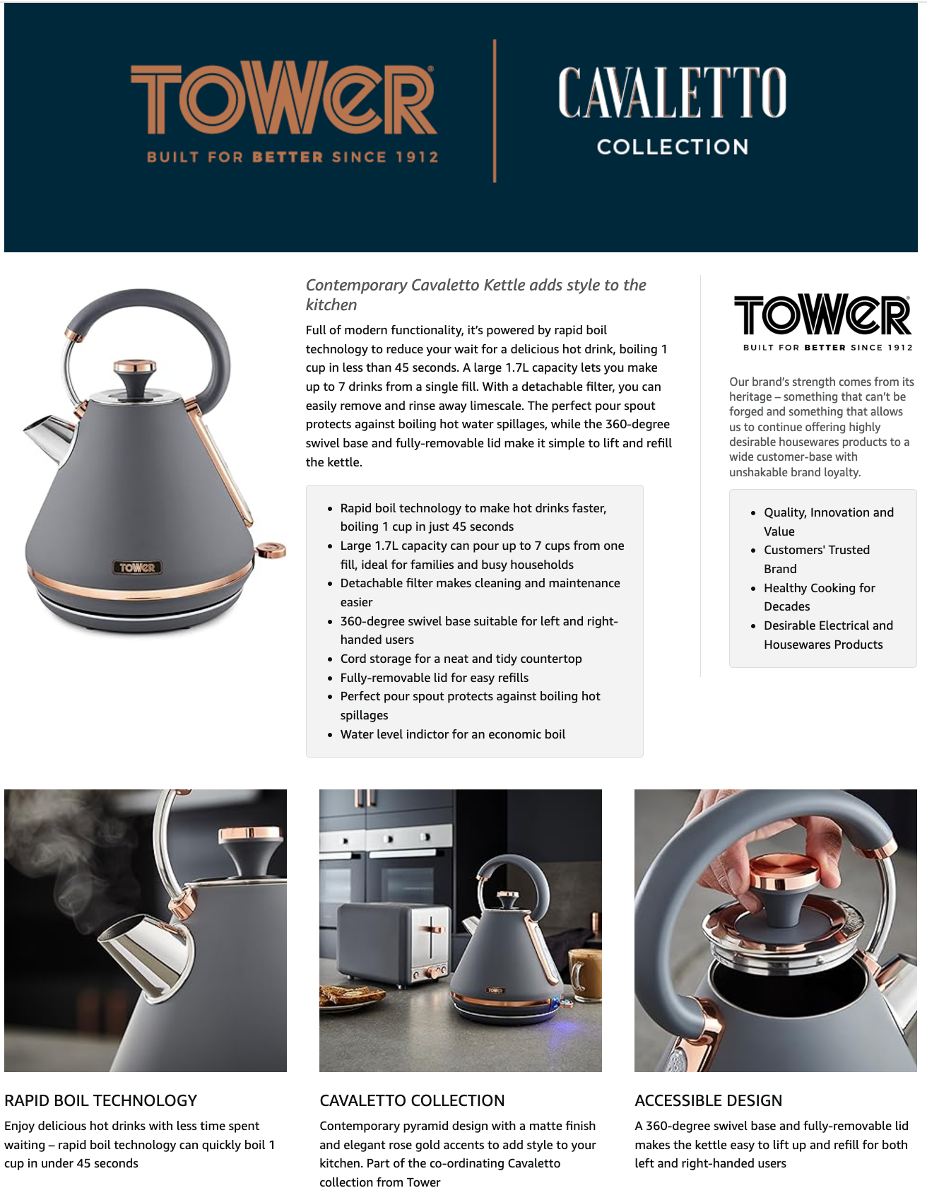 Tower Cavaletto Pyramid Kettle T10044RGG (Grey)