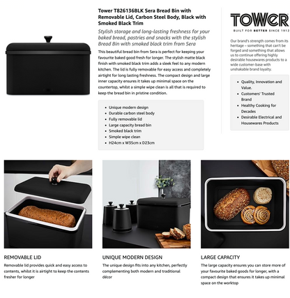 Tower Sera Bread Bin T826136BLK (Black)