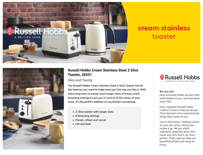 Russell Hobbs Classic 2 Slice Toaster 26551 (Cream)