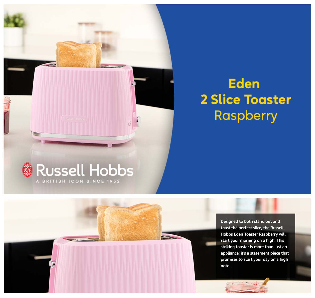 Russell Hobbs Eden 2 Slice Toaster 27372 (Raspberry Pink)