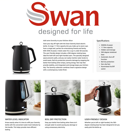 Swan Serenity Jug Kettle SK14017BLK (Black)